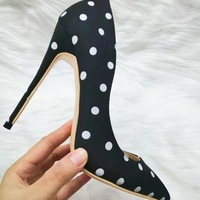 Black polka dot stiletto high heel pointed toe pumps - Thumbnail 1