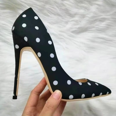 Black polka dot stiletto high heel pointed toe pumps - Thumbnail 1