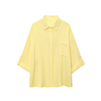 Loose casual roll-up sleeve solid color shirt top - Thumbnail 1