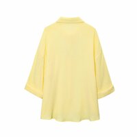 Loose casual roll-up sleeve solid color shirt top - Thumbnail 2