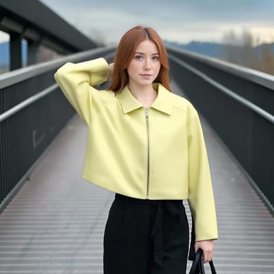 Yellow leather short coat, beautiful leather jacket top