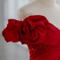 Red Strapless Sequined Sweetheart Neckline Lace up Back with Train Eveving Dress  - Thumbnail 4