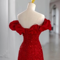 Red Strapless Sequined Sweetheart Neckline Lace up Back with Train Eveving Dress  - Thumbnail 5