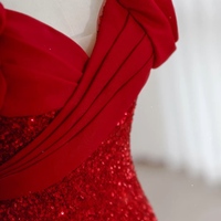Red Strapless Sequined Sweetheart Neckline Lace up Back with Train Eveving Dress  - Thumbnail 6