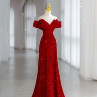 Red Strapless Sequined Sweetheart Neckline Lace up Back with Train Eveving Dress  - Thumbnail 1