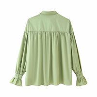 Drop shoulder pleated lapel patchwork flared sleeve shirt - Thumbnail 2