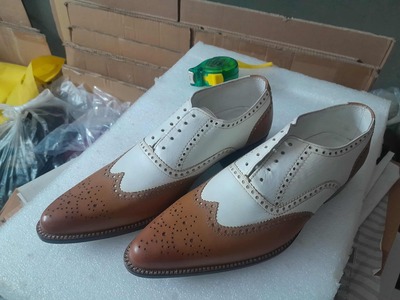 Hot Sale Men's Christmas Two Tone Genuine Leather Lace Up Wingtip Shoes