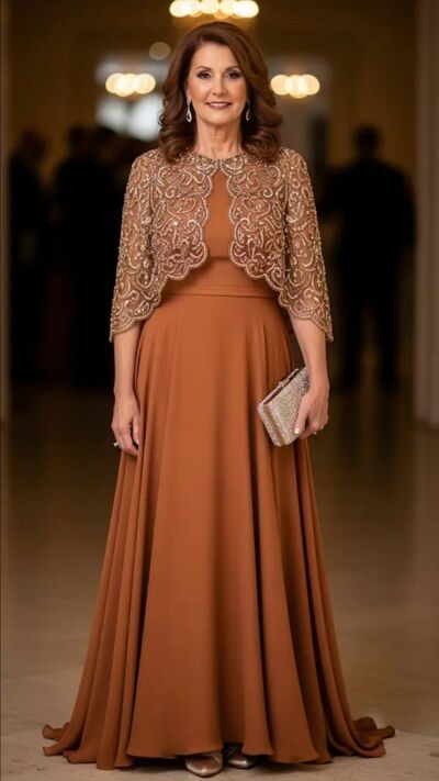 A Line Plus Size Tea-length with Lace Jacket Mother Of Bride /Groom Dresses Evening Formal Gown