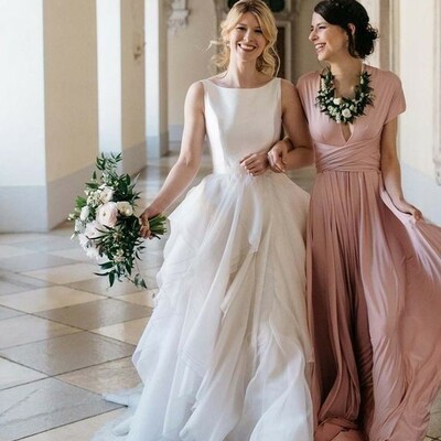 Gorgeous a-line satin ivory tulle wedding dresses