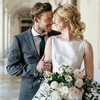 Gorgeous A-Line Satin Ivory Tulle Wedding Dresses - Thumbnail 1