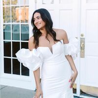 Chic Mermaid Strapless Ivory Satin Wedding Dresses with Sleeves - Thumbnail 1