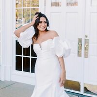 Chic Mermaid Strapless Ivory Satin Wedding Dresses with Sleeves - Thumbnail 2