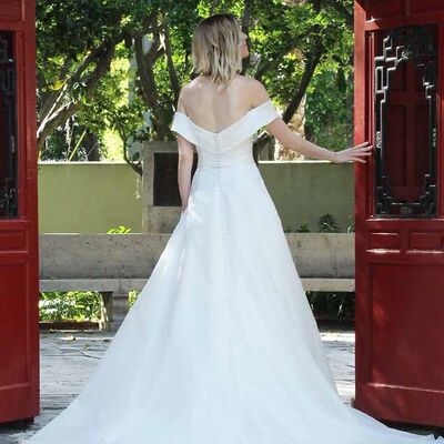 Simple a-line off tge shoulder ivory wedding dresses summer wedding gown