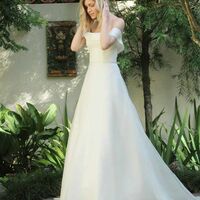 Simple A-Line Off tge Shoulder Ivory Wedding Dresses Summer Wedding Gown - Thumbnail 1