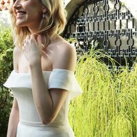 Simple A-Line Off tge Shoulder Ivory Wedding Dresses Summer Wedding Gown - Thumbnail 2