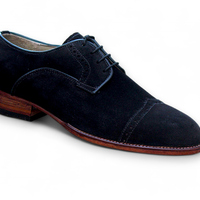 Crafted Leather Men Black Suede Leather Wingtip Oxford Dress Shoes - Thumbnail 1