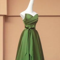 Green Sweetheart Neck A-line Satin with Belt Prom Dress - Thumbnail 2