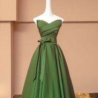 Green Sweetheart Neck A-line Satin with Belt Prom Dress - Thumbnail 6