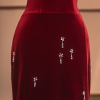 Custom Burgundy Velvet Evening Gown, Floor Length Prom Dress, Personalized Bridesmaid or Wedding Guest Dress  - Thumbnail 4