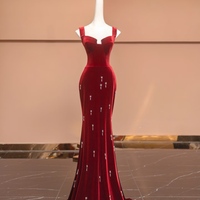 Custom Burgundy Velvet Evening Gown, Floor Length Prom Dress, Personalized Bridesmaid or Wedding Guest Dress  - Thumbnail 1