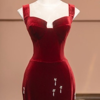 Custom Burgundy Velvet Evening Gown, Floor Length Prom Dress, Personalized Bridesmaid or Wedding Guest Dress  - Thumbnail 2