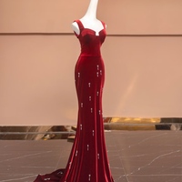 Custom Burgundy Velvet Evening Gown, Floor Length Prom Dress, Personalized Bridesmaid or Wedding Guest Dress  - Thumbnail 7