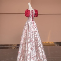 Elegant Princess Prom Gown,Puff Sleeve Prom Dress, Quare Collar Neck Senior Prom Dress,Lace up  Bridal Dress - Thumbnail 3