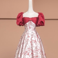 Elegant Princess Prom Gown,Puff Sleeve Prom Dress, Quare Collar Neck Senior Prom Dress,Lace up  Bridal Dress - Thumbnail 5