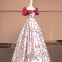 Elegant Princess Prom Gown,Puff Sleeve Prom Dress, Quare Collar Neck Senior Prom Dress,Lace up  Bridal Dress - Thumbnail 6