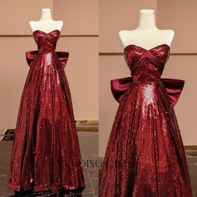 Burgundy A-line-Style Sweetheart Neck Prom Dress with  Lace up Back  Remove Satin Bow - Elegant Bridal Gown