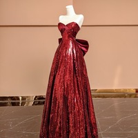 Burgundy A-line-Style Sweetheart Neck Prom Dress with  Lace up Back  Remove Satin Bow - Elegant Bridal Gown - Thumbnail 1