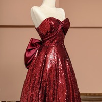 Burgundy A-line-Style Sweetheart Neck Prom Dress with  Lace up Back  Remove Satin Bow - Elegant Bridal Gown - Thumbnail 2