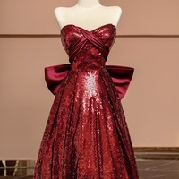 Burgundy A-line-Style Sweetheart Neck Prom Dress with  Lace up Back  Remove Satin Bow - Elegant Bridal Gown - Thumbnail 3