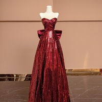 Burgundy A-line-Style Sweetheart Neck Prom Dress with  Lace up Back  Remove Satin Bow - Elegant Bridal Gown - Thumbnail 4