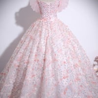 Beautiful Pink Tulle Sequins Long Prom Formal Gown - Thumbnail 3
