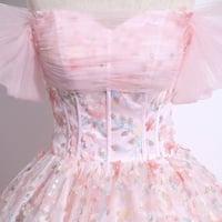 Beautiful Pink Tulle Sequins Long Prom Formal Gown - Thumbnail 1