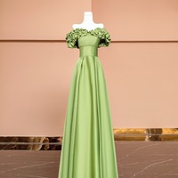 Light Green Strapless Satin Floor Length Lace up Back Prom Dress - Thumbnail 3
