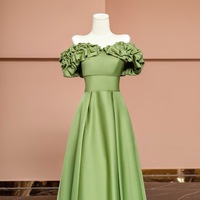 Light Green Strapless Satin Floor Length Lace up Back Prom Dress - Thumbnail 5
