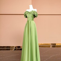 Light Green Strapless Satin Floor Length Lace up Back Prom Dress - Thumbnail 2