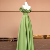 Light Green Strapless Satin Floor Length Lace up Back Prom Dress - Thumbnail 1