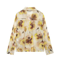 Fashionable casual long-sleeved V-neck floral print shirt - Thumbnail 1