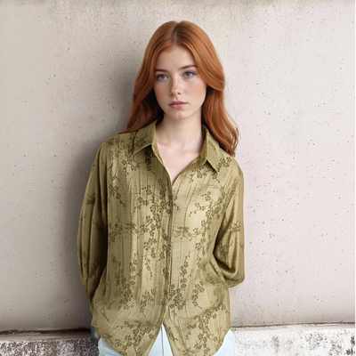 Fashionable casual long-sleeved V-neck floral print shirt