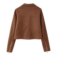 Fashionable and versatile suede zipper lapel jacket - Thumbnail 1