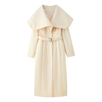 Fashionable loose and versatile belted lapel woolen coat - Thumbnail 2