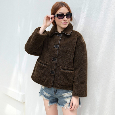 Street fashion loose stand collar contrast color long sleeve jacket