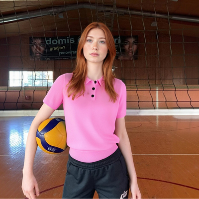 Fashionable casual short-sleeved knitted POLO collar top