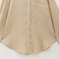 Lapel solid color pocket embellished long-sleeved single-breasted shirt - Thumbnail 3