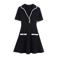 Fashionable V-neck short skirt with metal buttons and thread - Thumbnail 2