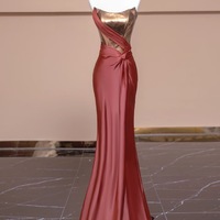 Strapless Satin Mermaid Lace Up Back with Train Prom Dress - Thumbnail 1