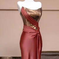 Strapless Satin Mermaid Lace Up Back with Train Prom Dress - Thumbnail 2